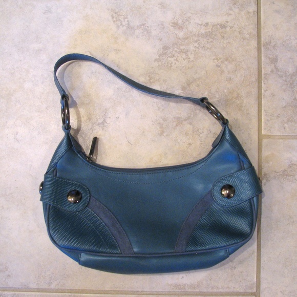 Vintage Y2K Crescent Underarm Shoulder Bag Purse Baguette Blue Small - Picture 1 of 11